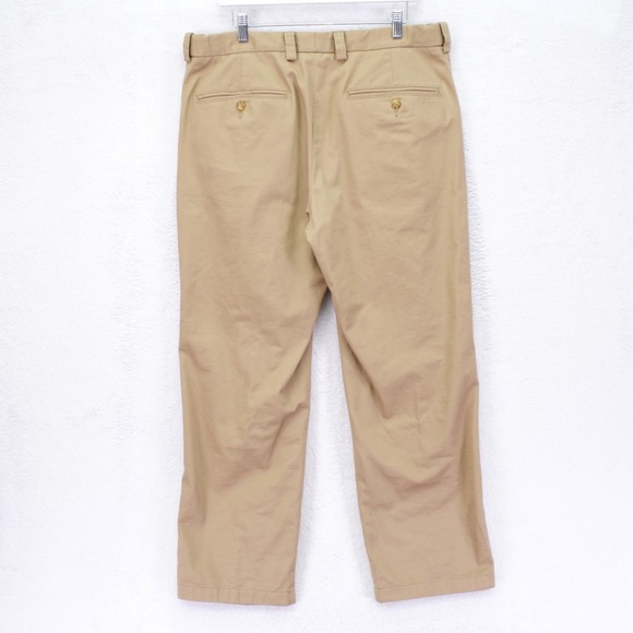 Duluth Trading Co Pleated Tan Cotton Chino Pants Elastic Waist 37 / 30 Mid Rise - Picture 3 of 5
